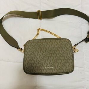 Michael Kors Khaki Crossbody Bag with Gold Accents